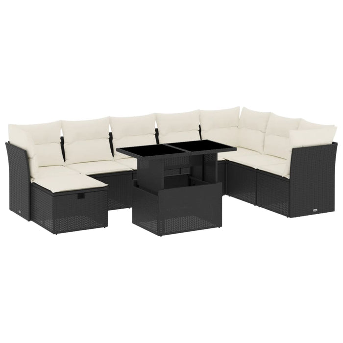 Set mobilier de grădină cu perne, 9 piese, negru, poliratan WALTI