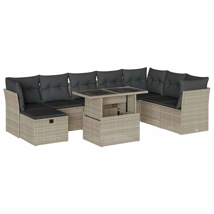 Set canapele de grădină cu perne, 9 piese gri deschis poliratan WALTI