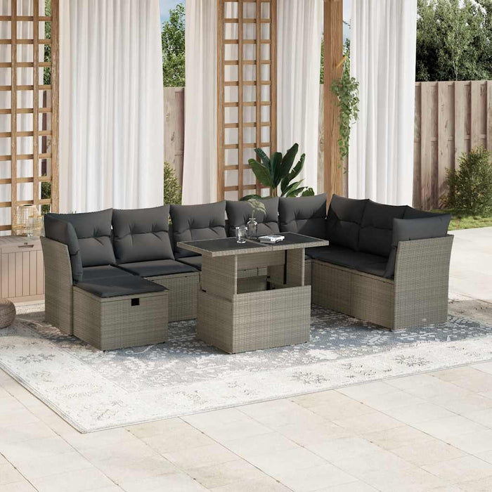 Set canapele de grădină cu perne, 9 piese gri deschis poliratan WALTI