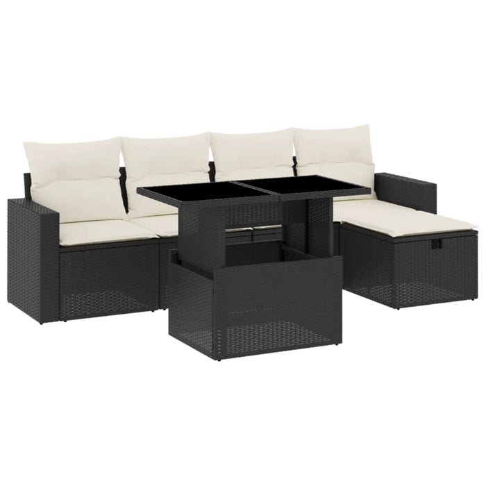 Set mobilier de grădină cu perne, 6 piese, negru, poliratan WALTI