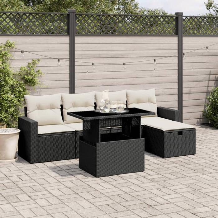 Set mobilier de grădină cu perne, 6 piese, negru, poliratan WALTI