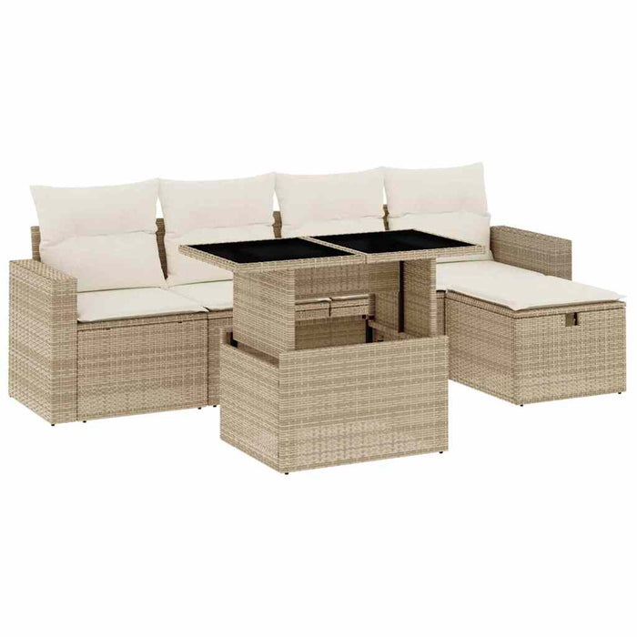 Set canapele de grădină cu perne, 6 piese, bej, poliratan WALTI
