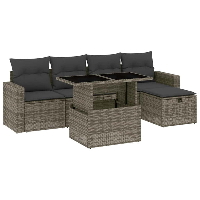 Set mobilier grădină cu perne, 6 piese, gri, poliratan WALTI