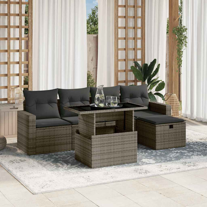 Set mobilier grădină cu perne, 6 piese, gri, poliratan WALTI