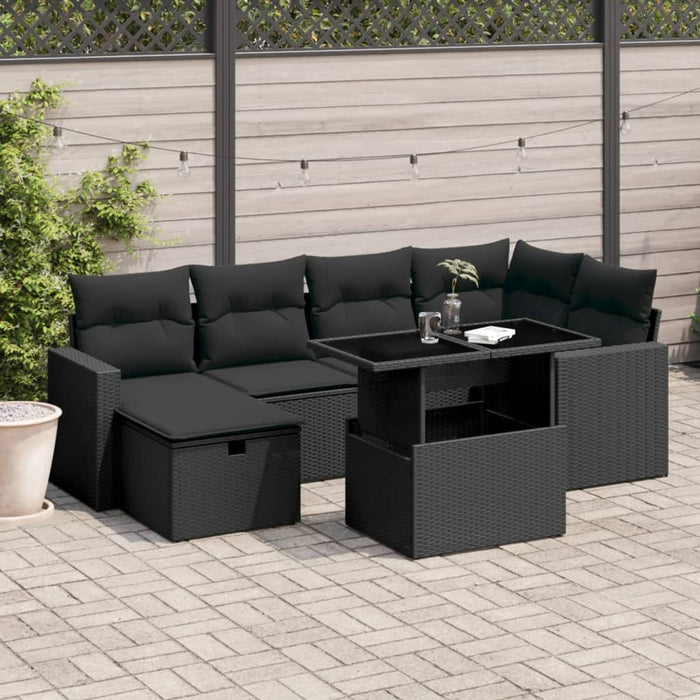 Set canapele de grădină cu perne, 7 piese, negru, poliratan - WALTI WALTI