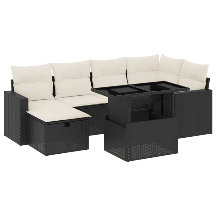 Set canapele de grădină cu perne, 7 piese, negru, poliratan WALTI