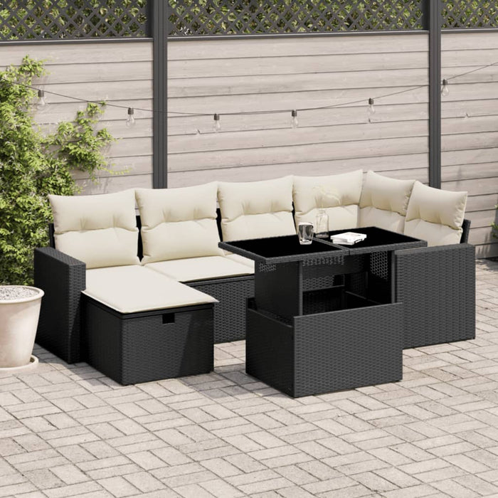 Set canapele de grădină cu perne, 7 piese, negru, poliratan WALTI