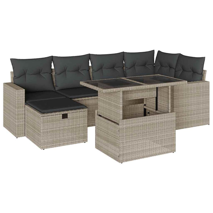 Set canapele de grădină cu perne, 7piese gri deschis poliratan WALTI