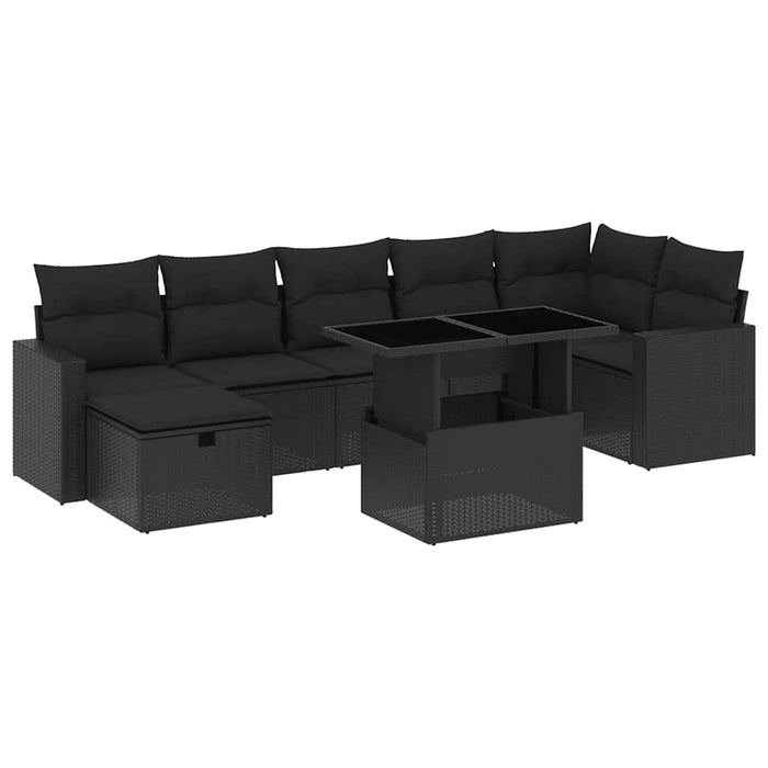 Set mobilier de grădină cu perne, 8 piese, negru, poliratan - WALTI WALTI