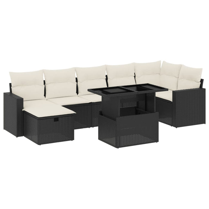Set mobilier de grădină cu perne, 8 piese, negru, poliratan WALTI