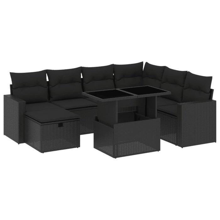 Set mobilier de grădină cu perne, 8 piese, negru, poliratan - WALTI WALTI