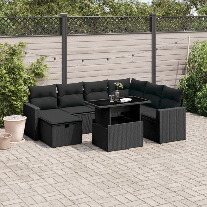 Set mobilier de grădină cu perne, 8 piese, negru, poliratan - WALTI WALTI