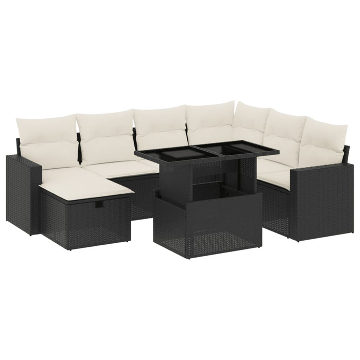 Set mobilier de grădină cu perne, 8 piese, negru, poliratan WALTI