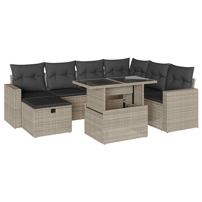 Set mobilier de grădină cu perne, 8 piese gri deschis poliratan - WALTI WALTI