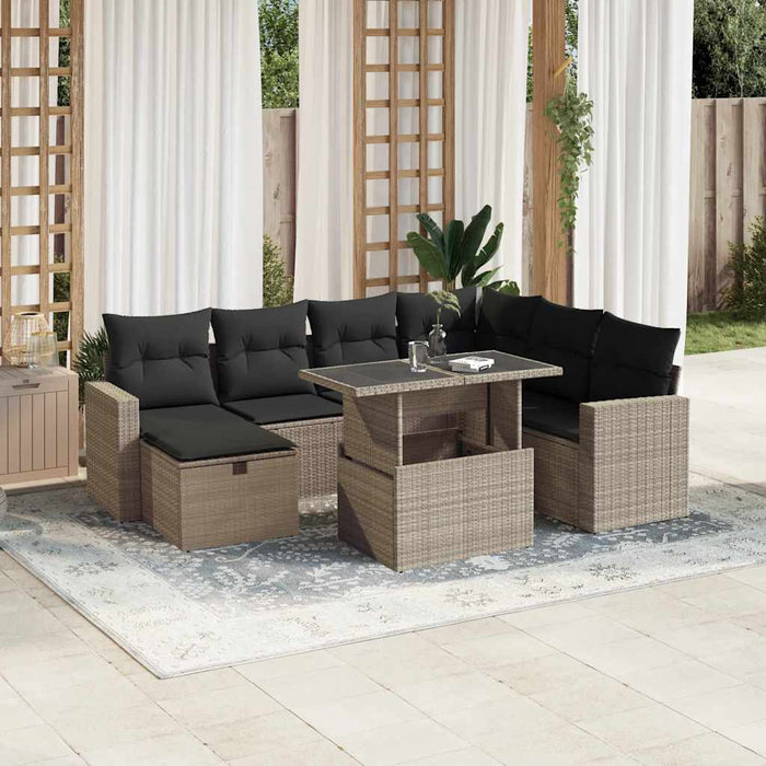 Set mobilier de grădină cu perne, 8 piese gri deschis poliratan - WALTI WALTI