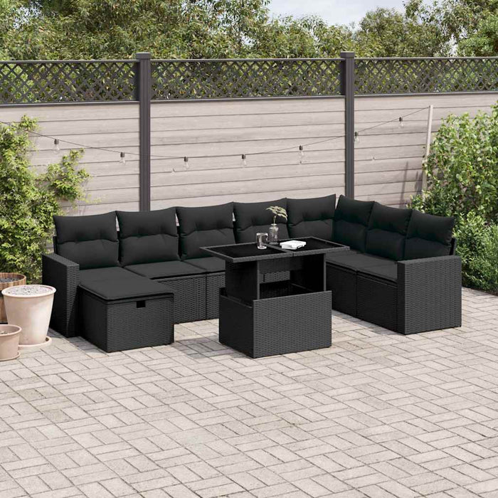 Set mobilier de grădină cu perne, 9 piese, negru, poliratan - WALTI WALTI