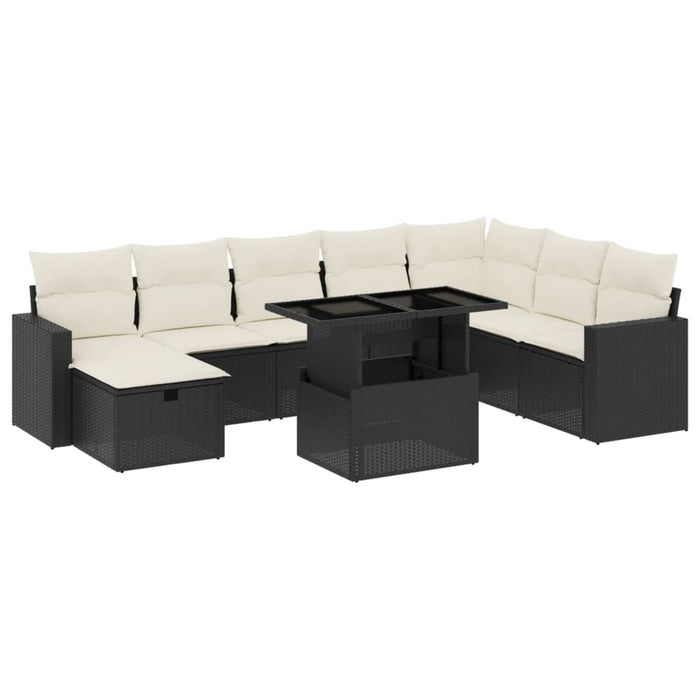 Set mobilier de grădină cu perne, 9 piese, negru, poliratan WALTI