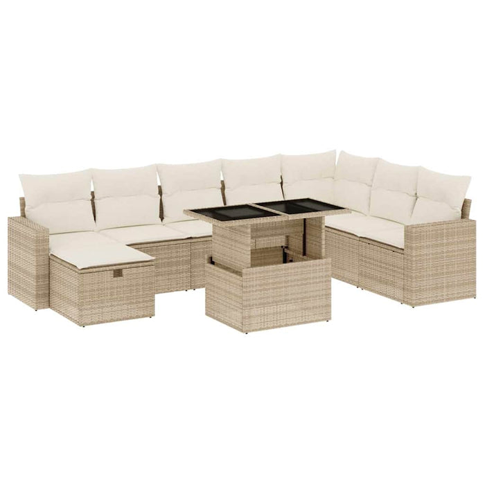 Set canapele de grădină, 9 piese, cu perne, bej, poliratan - WALTI WALTI