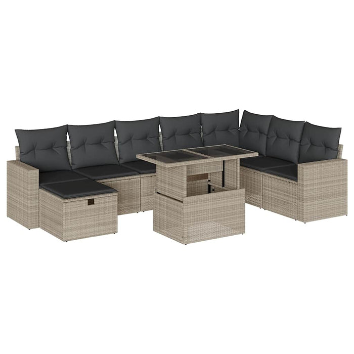 Set canapele de grădină cu perne, 9 piese gri deschis poliratan WALTI