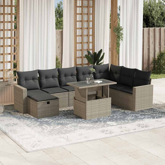 Set canapele de grădină cu perne, 9 piese gri deschis poliratan WALTI
