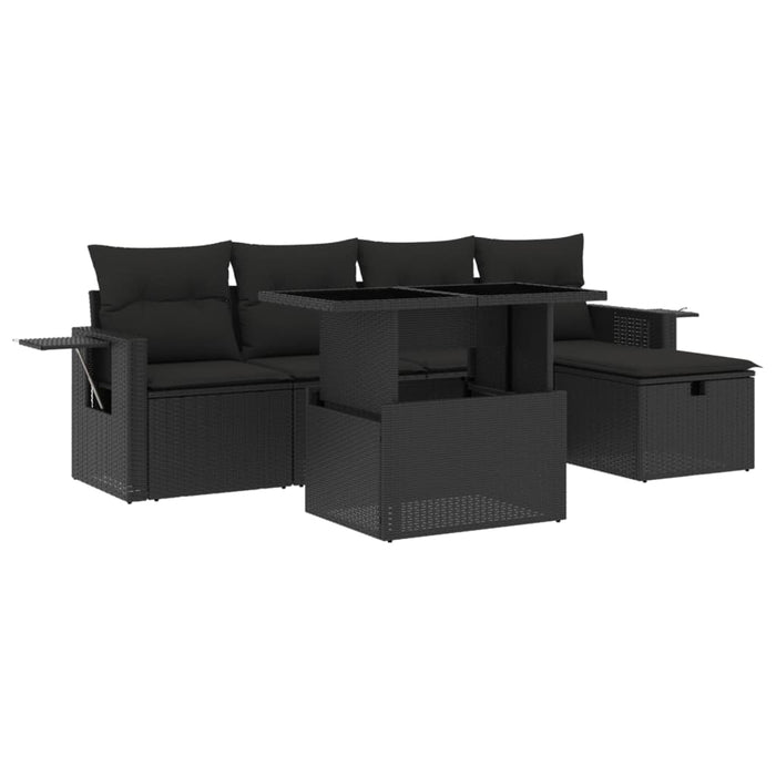 Set mobilier de grădină cu perne, 6 piese, negru, poliratan - WALTI WALTI