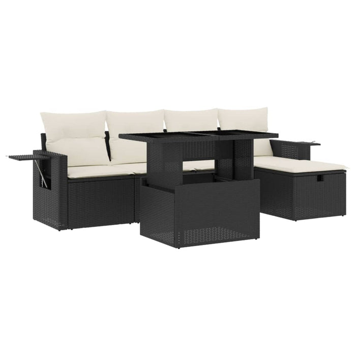 Set mobilier de grădină cu perne, 6 piese, negru, poliratan WALTI