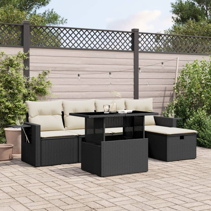 Set mobilier de grădină cu perne, 6 piese, negru, poliratan WALTI