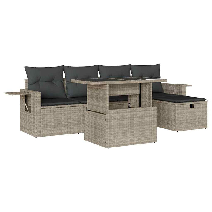 Set canapele de grădină cu perne, 6 piese gri deschis poliratan WALTI