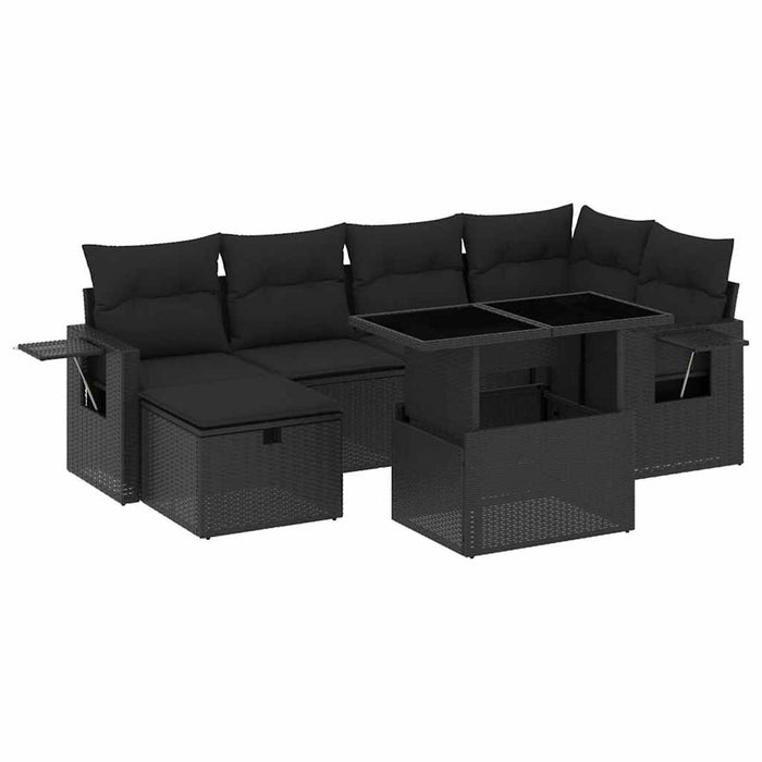 Set canapele de grădină cu perne, 7 piese, negru, poliratan - WALTI WALTI