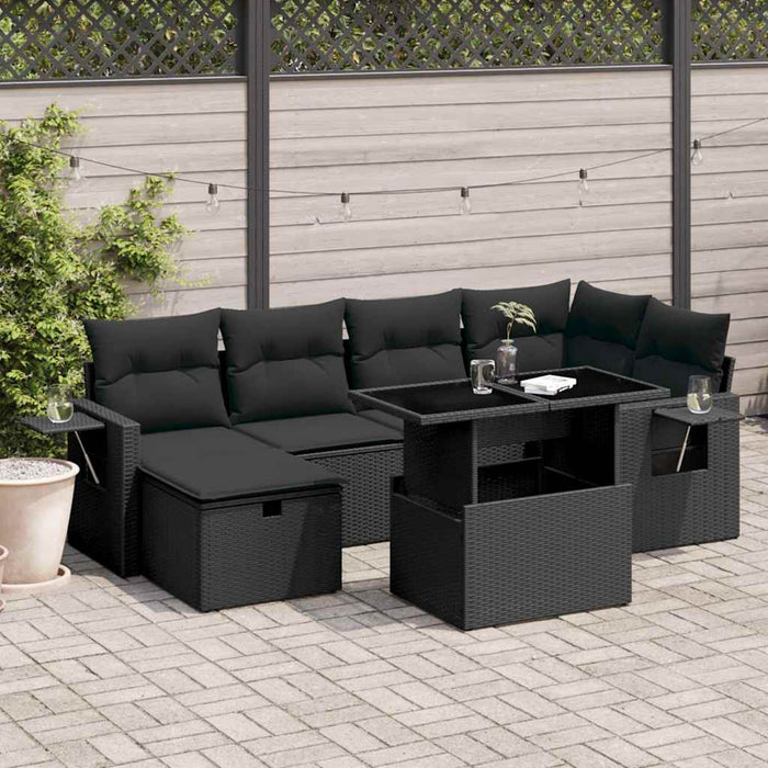 Set canapele de grădină cu perne, 7 piese, negru, poliratan - WALTI WALTI