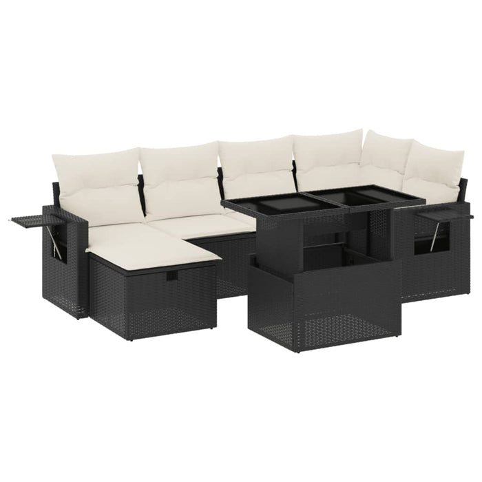 Set canapele de grădină cu perne, 7 piese, negru, poliratan WALTI