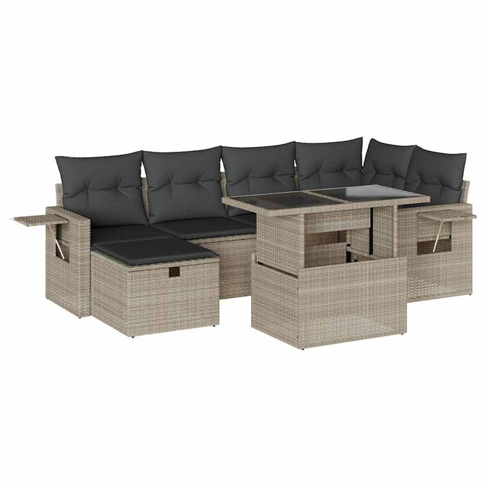 Set canapele de grădină cu perne, 7piese gri deschis poliratan WALTI