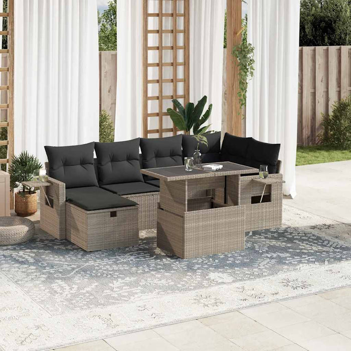 Set canapele de grădină cu perne, 7piese gri deschis poliratan WALTI