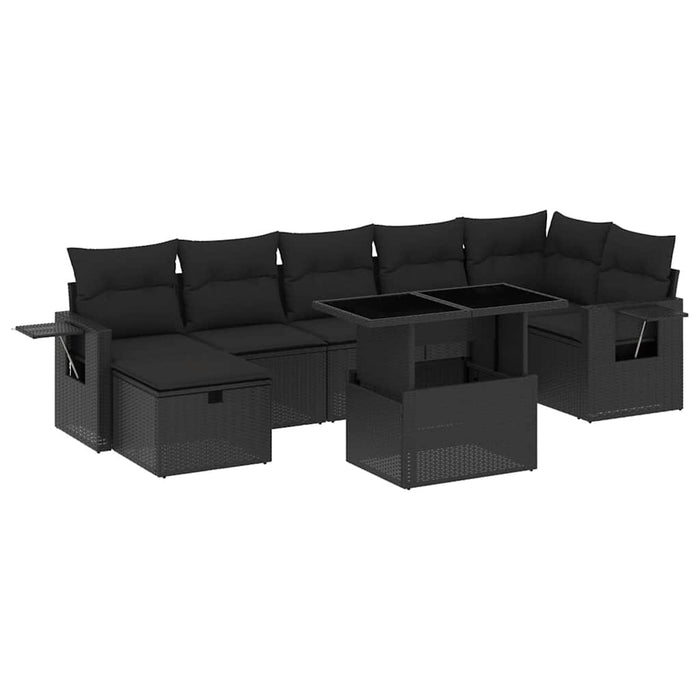 Set mobilier de grădină cu perne, 8 piese, negru, poliratan WALTI