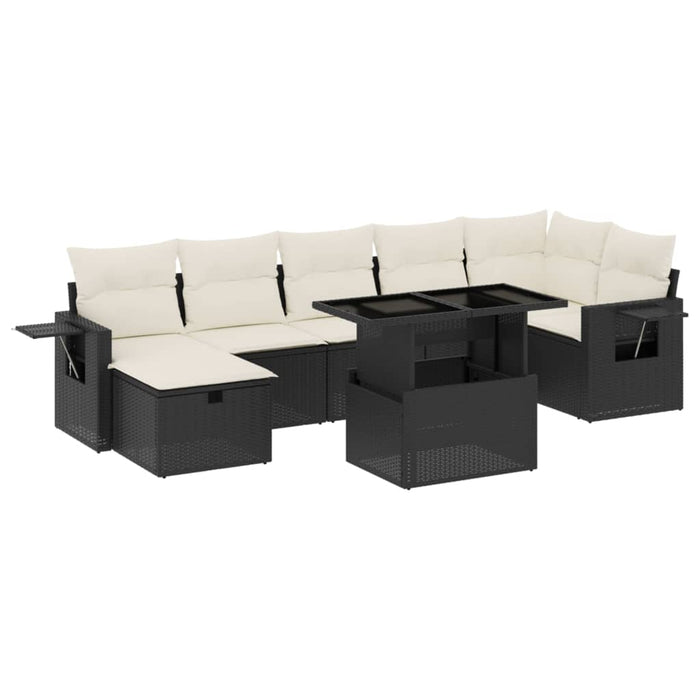 Set mobilier de grădină cu perne, 8 piese, negru, poliratan WALTI