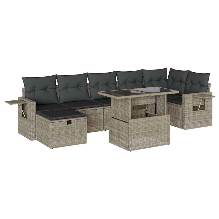 Set mobilier de grădină cu perne, 8 piese gri deschis poliratan WALTI