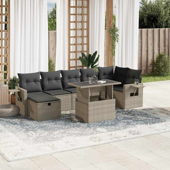 Set mobilier de grădină cu perne, 8 piese gri deschis poliratan WALTI