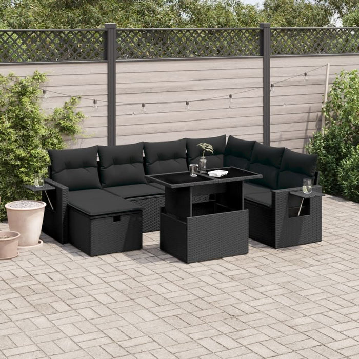 Set mobilier de grădină cu perne, 8 piese, negru, poliratan - WALTI WALTI