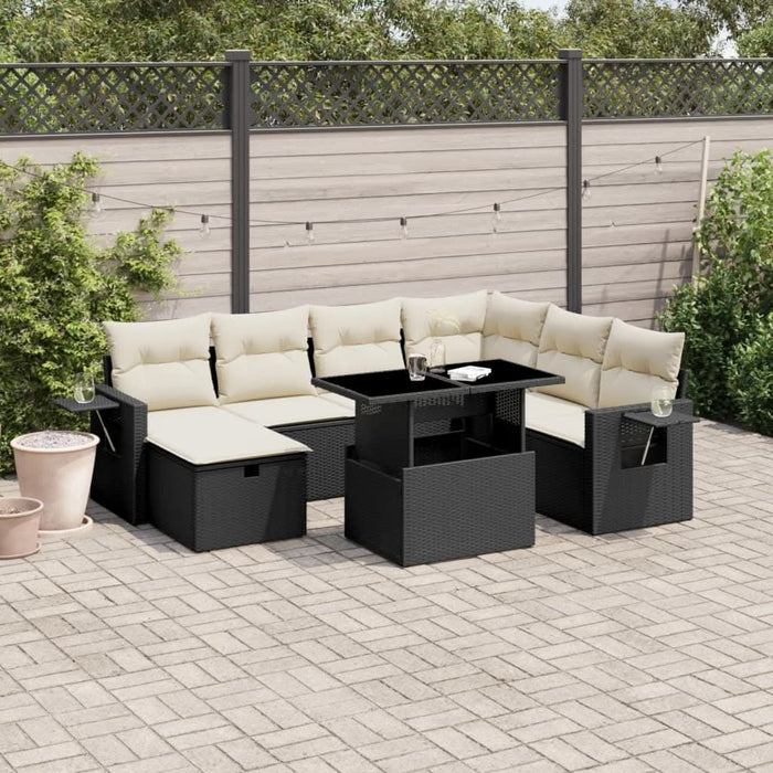 Set mobilier de grădină cu perne, 8 piese, negru, poliratan - WALTI WALTI