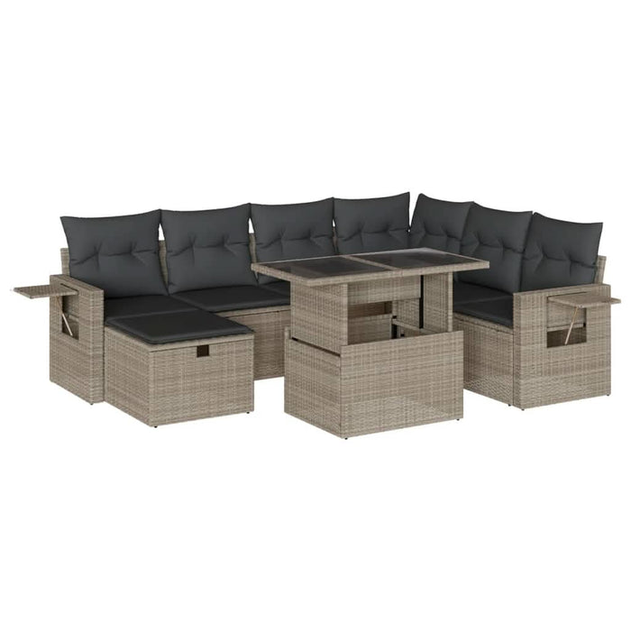 Set mobilier de grădină cu perne, 8 piese gri deschis poliratan - WALTI WALTI