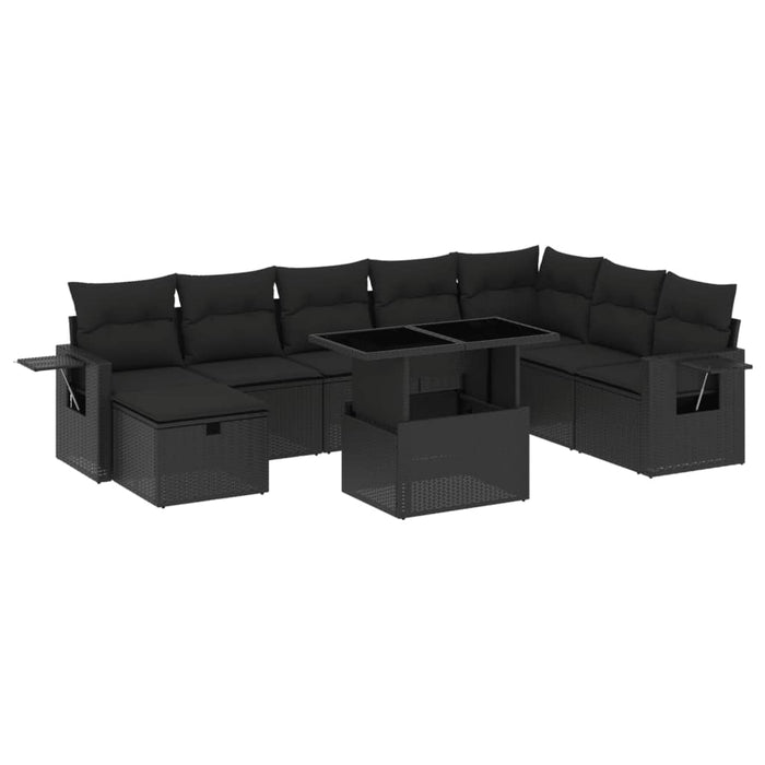Set mobilier de grădină cu perne, 9 piese, negru, poliratan - WALTI WALTI