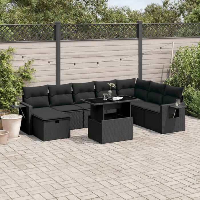 Set mobilier de grădină cu perne, 9 piese, negru, poliratan - WALTI WALTI