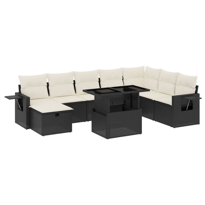 Set mobilier de grădină cu perne, 9 piese, negru, poliratan WALTI