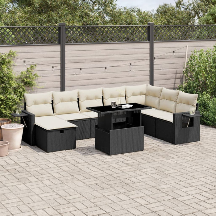 Set mobilier de grădină cu perne, 9 piese, negru, poliratan WALTI