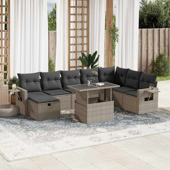 Set canapele de grădină cu perne, 9 piese gri deschis poliratan WALTI