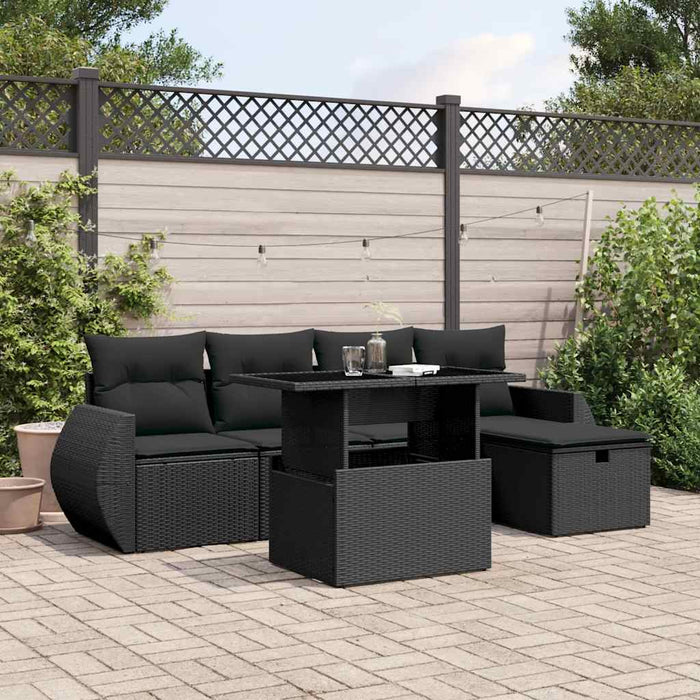 Set mobilier de grădină cu perne, 6 piese, negru, poliratan - WALTI WALTI