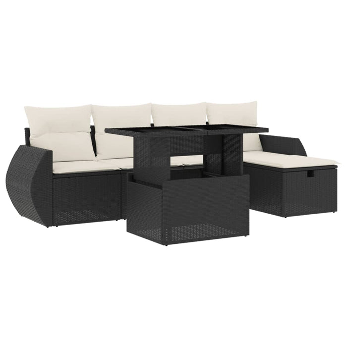 Set mobilier de grădină cu perne, 6 piese, negru, poliratan WALTI