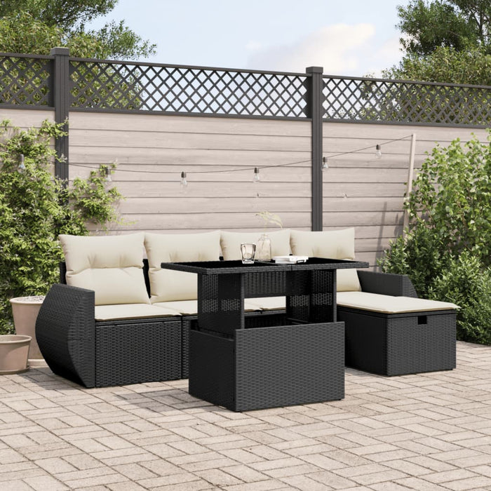 Set mobilier de grădină cu perne, 6 piese, negru, poliratan WALTI