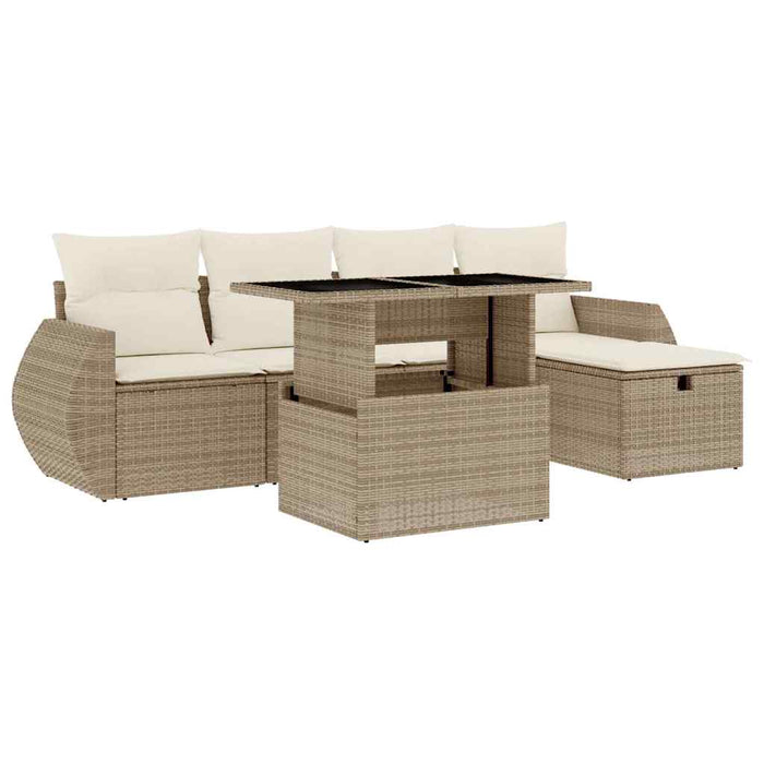 Set canapele de grădină cu perne, 6 piese, bej, poliratan WALTI