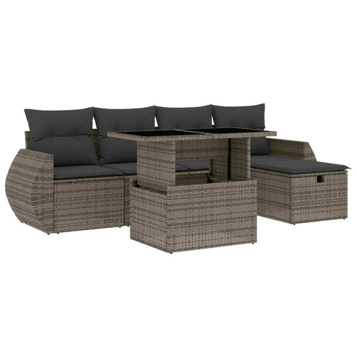 Set mobilier grădină cu perne, 6 piese, gri, poliratan WALTI